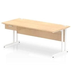 Image of Impulse 1800x800 Desk Maple/White Cantilever Leg 1x1 Drawer Fixed Ped