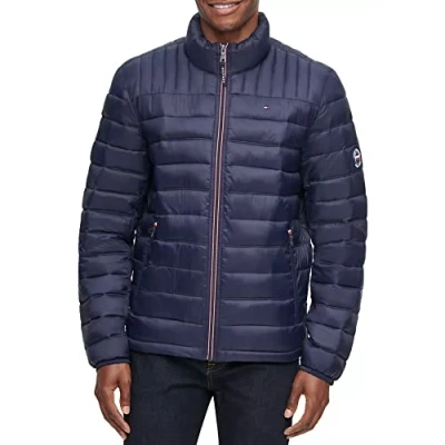 Image of Tommy Hilfiger Men&#039;s Lightweight Down Alternative Packable Puffer Jacket Coat, Midnight, L