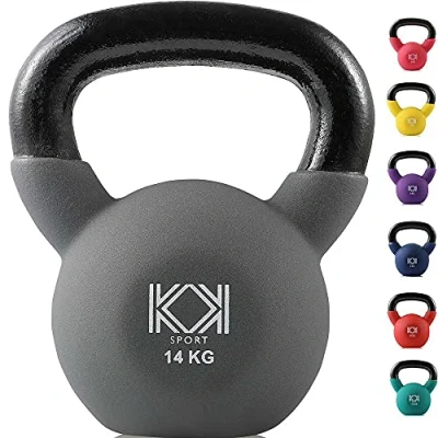 Image of KK Kettlebells Cast Iron Neoprene Coated Weights Lifting Strength Training Home Gym Exercise (14Kg, Grey)
