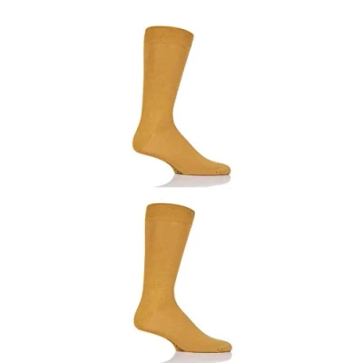 Image of SockShop Mens and Ladies Plain Striped Colour Burst Bamboo Socks with Smooth Toe Seams Pack of 2 Mellow Yellow 12 14