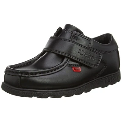 Image of Kickers Childrens Unisex Fragma Strap Shoes Black Leather Size UK 2.5 Infant