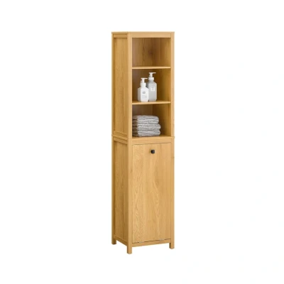 Image of SoBuy Bathroom Tall Cabinet Cupboard Storage with Laundry Basket Light Natural W40 x D35 H173cm BZR95 SN