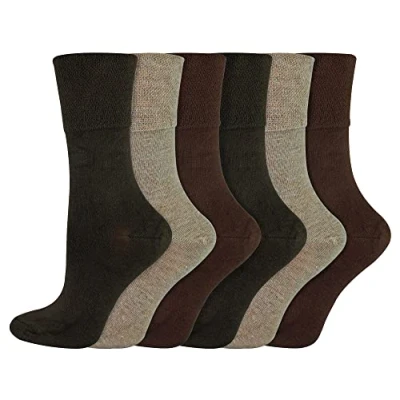 Image of IOMI 6 Pack Ladies Diabetic Bamboo Socks Extra Wide Seamless Loose Non Elastic for Women (4 8, Dark Brown)