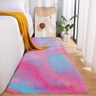 Image of MOONLIGHT20015 Rugs Living Room Fluffy Shaggy Rainbow Area for Bedroom, Hallway Runner Anti Slip Modern Super Soft Plush Carpet Non Shedding Easy To Clean Rug, 60cm x 220cm