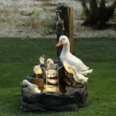 Image of EdirFtra USB and solar water features indoor outdoor three squirrels sculpture fountain statue garden LED light pool waterfall decoration, 30 * 18cm,B
