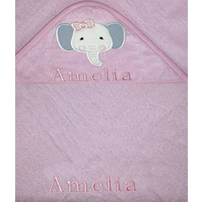 Image of Baby Girls Personalised Elephant Hooded Bath Towel. (Baby Pink)
