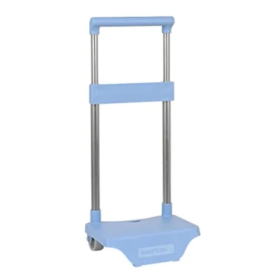 Image of Safta Trolley for school backpacks, foldable, light, resistant with extractable grip handle and wheels,Light Blue,68 cm