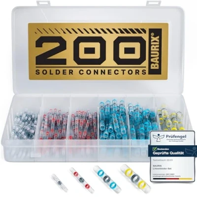 Image of BAURIX® Solder Stick Wire Connectors Set [200 Pieces, AWG 26 10] IP67 Waterproof Seal Kit Heat Shrink Butt Electrical