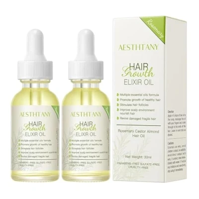 Image of Natural Rosemary Oil for Hair Growth &amp; Skin Care 60ml Serum Castor Almond Healthy Essential Oils UK