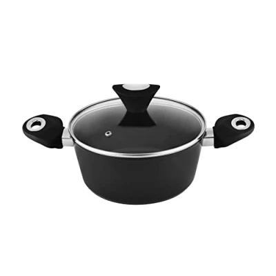 Image of Venga! 20 cm Cooking POT with Lid, 2.5 L Capacity, Non Stick Coated, Dishwasher Safe, Turbo Induction Bottom, Soft Touch Ergonomic Handles, Black/Silver, VG 3000