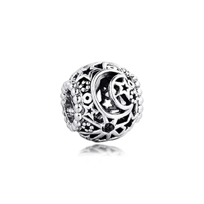Image of SANHUA Charms S925 Sterling Silver Openwork Sun Stars Moon Beads Pendant for Women Girls Daughter Mom Friends,Compatible with Pandora Charm Bracelets