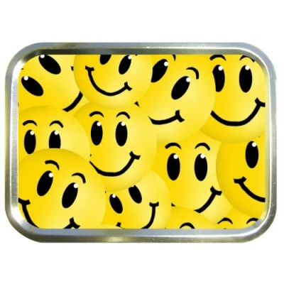 Image of SMILEY FACES 2oz GOLD TOBACCO TIN,BACCY TIN,PILL BOX, STASH CAN,STORAGE TIN