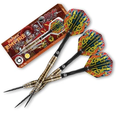 Image of Shot! Darts Roman Empire Legion Steel Tip Dart Set Front Weighted 90% Tungsten Barrels 23 gram