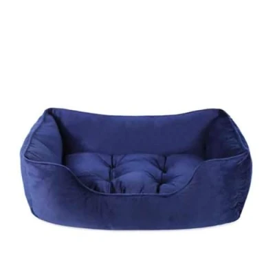 Image of Rosewood Velvet Square Dog Bed, Navy, Large