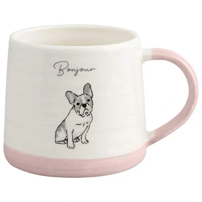 Image of EEMKAY® New Animal Slogan Mug with French Bulldog Illustration and Pink Colour Accent N 21