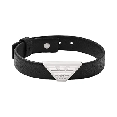 Image of Emporio Armani Men&#039;s Black Leather ID Bracelet, EGS2985040