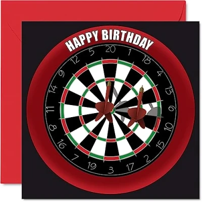 Image of Fun 64th Birthday Cards for Men Woman Dart Board Happy Card Dad Mum Grandad Nanny Grandma Gran Uncle Auntie Cousin, 145mm x Sports Darts Bday Greeting