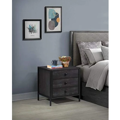 Image of Timber Art Design UK Zahra Bedside Table with 3 Drawers Modern Bedroom Furniture Nightstand Storage Cabinet Unit for Living Room, Office, Bedroom, Hallway in Black Finish, H53.6cm x W53.8cm D40cm