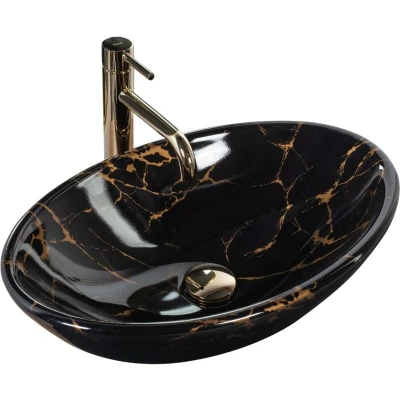Image of REA U5067 Bathroom Sink Made of Ceramic Pamela Black Marble Shiny Imitation U5067, Stone