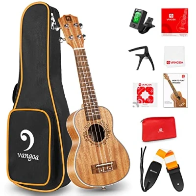 Image of Vangoa Soprano Ukulele 21 Inches Solid Mahogany Acoustic Ukelele Set for Professional Beginners Kids with Carry Bag, Tuner, Nylon Strings, Manual, Strap and Picks