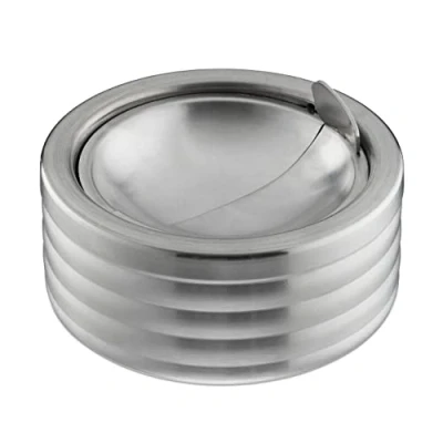 Image of Relaxdays Ashtray Windproof, with Lid, in &amp; Outdoors, Brushed Stainless Steel, Round Ash Tray, H x D: 5.5 11.5 cm, Silver, One Size