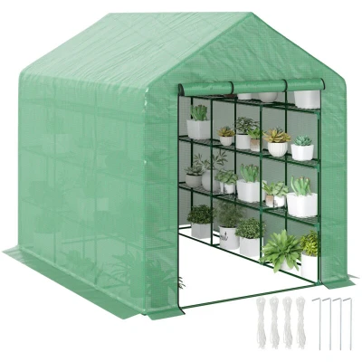 Image of Outsunny Poly Tunnel Wallk in Greenhouse Cover Shelves Garden Plant House 244x180x210cm