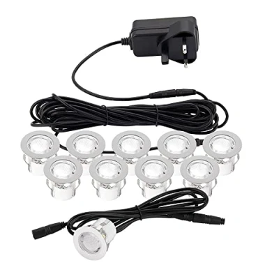 Image of KIOS Decking Lights 10 X 30mm Round Soffit IP44 Led Plinth Lighting 6500k Stainless Steel and Clear PC Garden Light