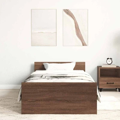 Image of vidaXL Bed Frame without Mattress Brown Oak 75x190 cm Small Single Engineered Wood