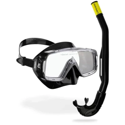 Image of CRESSI Sirena &amp; Island 2.0 Black/Black Snorkeling Combo Set Mask + Snorkel 2.0, Black/Black, One Size, Unisex