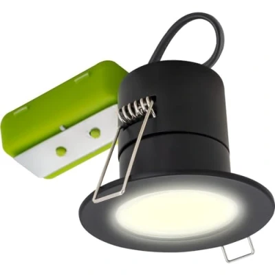 Image of Luceco F Eco Fixed Fire Rated Downlight 450Lm 5W Ip65 3000K Black Bezel