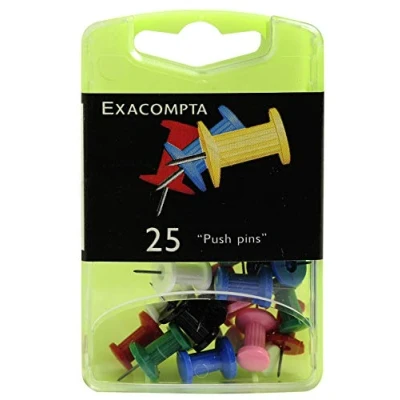 Image of Exacompta Ref 14740E Push Pins (Pack of 25) 7mm Width x 10mm Height in Size Suitable for Pinboards or Corkboards Offices, Homes &amp; Businesses 6 Assorted Colours