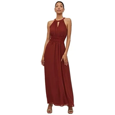 Image of Vila Women&#039;s Vimilina Halter Neck Maxi Dress/Su Noos, Fired Brick, 16