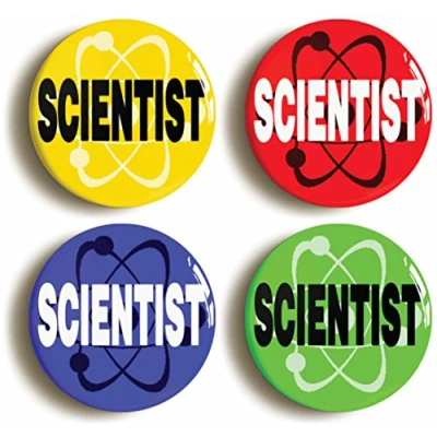 Image of SCIENTIST SCIENCE BADGE BUTTON PIN SET OF 4 (Size is 1inch/25mm diameter)