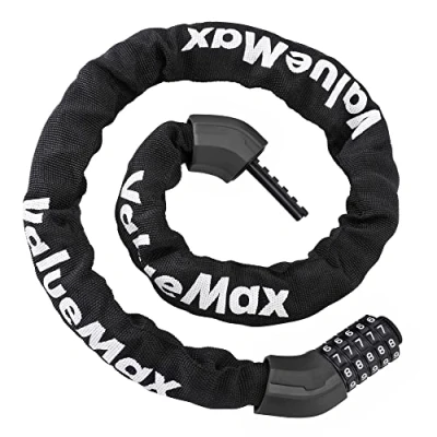 Image of ValueMax Bike Chain Lock, 8mm*1m Heavy Duty Lock with 5 Digit Resettable Codes, High Security and Combination Anti Theft for Bicycle, Motorcycle, Electric Vehicle, Front Door, Scooter