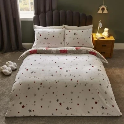 Image of Silentnight Hygge Bear Duvet Cover Set Single Christmas Winter Teddy Fleece with Matching Pillowcases and Polar Print Machine Washable