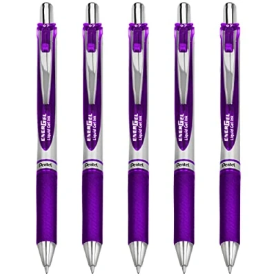Image of 5x PENTEL BL77 ENERGEL RETRACTABLE ROLLER BALL PENS. VIOLET INK. 0.7mm METAL TIP. RUBBER GRIP. V x5