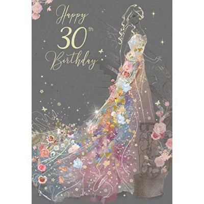 Image of Stylish Milestone Age 30 Female 30th Birthday Greeting Card from the Gorgeous Grace Range (EL034) Glitter &amp; Foil Finished with Gold Envelope (30th)