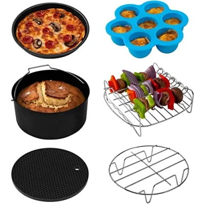 Image of COSORI Air Fryer Accessories Set, Fit All of Brands 5.5 L, Pack 6 Including Cake Pan/Pizza Pan/Metal Holder/Multi Purpose Rack with Skewers/Silicone Mat/Egg Bites Mold Lid