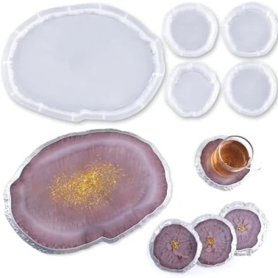 Image of Resin Tray Molds,Large Silicone Molds with 4Pcs Coaster for Epoxy Resin,Oval Casting,DIY Crafts,Home Decoration