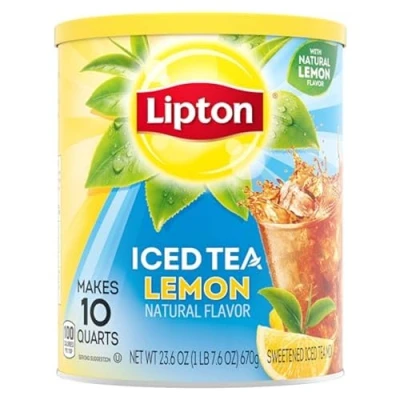 Image of Lipton Iced Tea ,Natural Lemon, Sweetened Powder ,Lemon Flavoured, Powdered Drink Mix Makes 10 Quarts Net Weight, 670g