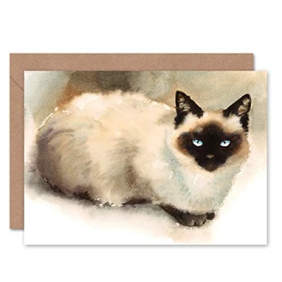 Image of Wee Blue Coo Cat Ragdoll Watercolour Greeting Card With Envelope Inside Premium Quality