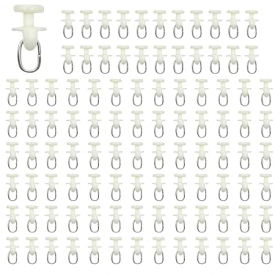 Image of RHQFDM 100 Pieces Curtain Glider Rails White Plastic Inner rail Rollers 11 mm Diameter Hooks For curtains and shower with system
