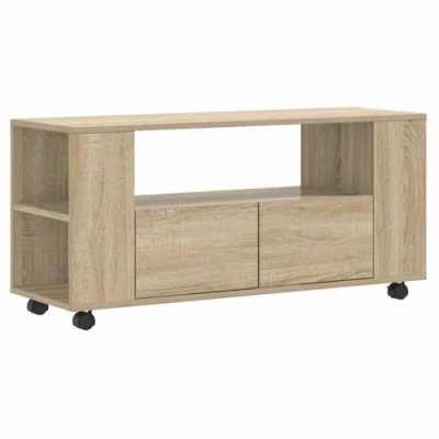 Image of vidaXL TV Cabinet Contemporary Engineered Wood Media Unit with Rolling Castors, Spacious Storage, Sonoma Oak 102x34.5x43 cm