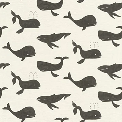 Image of Rasch Wallpaper 531503 White Non Woven with Whales in Black for Children&#039;s Room