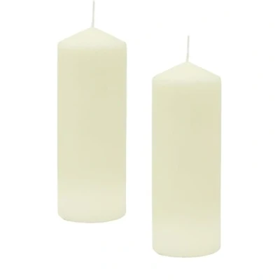 Image of Pack of 2 Unscented Ivory Pillar Candle Cream Church Tall Decorative 20cm