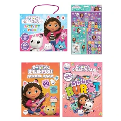 Image of Anila&#039;s Gabby&#039;s Dollhouse Activity Set with Pack, Stickers, Sticker Book &amp; Burst Book.