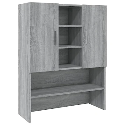 Image of vidaXL washing machine cabinet Grey Sonoma, Modern, Engineered Wood, and Wall Mountable with 9 Compartments for Bathroom/Laundry Room