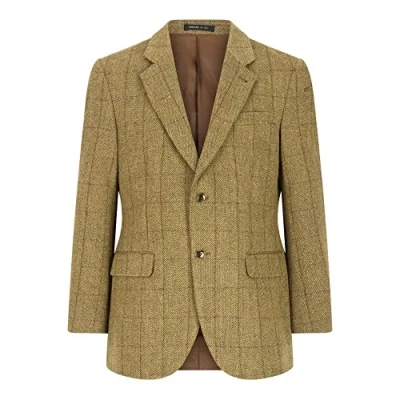 Image of WALKER AND HAWKES Men&#039;s Green Sage Two Button Derby Tweed Windsor Regular Fit Blazer Light 46