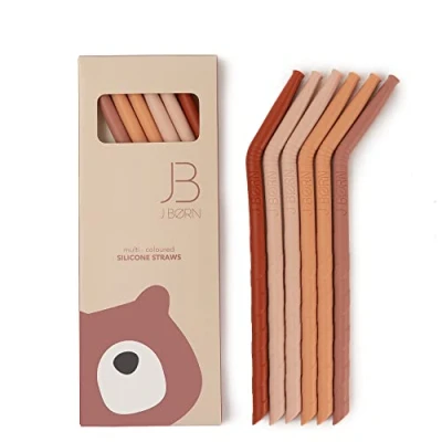 Image of J.Børn 6 Pcs Reusable Silicone Straws with 1 Cleaning Brush 21cm Long 5.5mm Wide Bend Drinking Premium Food Grade Soft Flexible Straw for Children &amp; Elderly (Red)