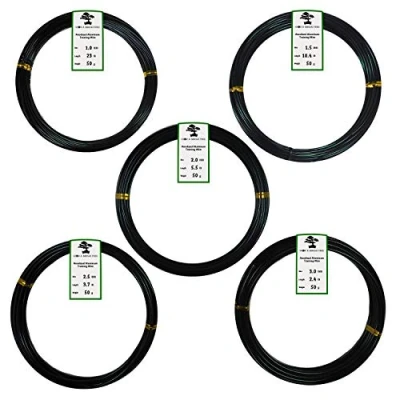 Image of Grow A Bonsai Tree Anodized Aluminium Training Wire 5 Size Starter Set with Canvas Bag 1.0mm, 1.5mm, 2.0mm, 2.5mm, 3.0mm (147 Feet Total) Choose Your Color (5 Sizes, Black)